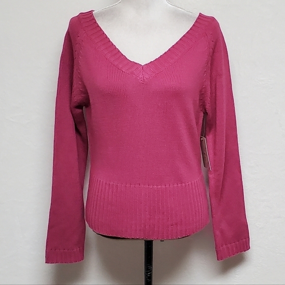VINTAGE Deadstock 90s Derek Heart Pink Knit Off-Shoulder Long Sleeve Sweater L - Picture 4 of 14
